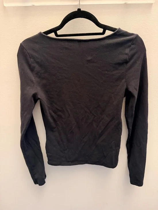Anthropologie Black Asymmetric Draped Long-Sleeve Top - Picture 2 of 4